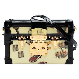 Louis Vuitton Petite Malle aus beigem Monogramm-Vernis mit Aufklebern
