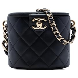 Chanel Preto CC Couro de Corde Elegante Estojo de Maquiagem