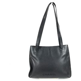 Bolso de hombro de piel de ternera texturizada negra Chanel