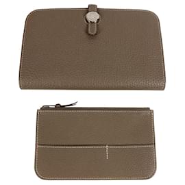 Cartera larga Hermès Dogon Duo GM en gris Etoupe