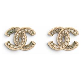 ORECCHINI CHANEL LOGO CC STRASS IN METALLO DORATO 2014 - Chanel
