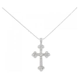 Autre Marque Collar de diamante cruz en oro blanco Au750