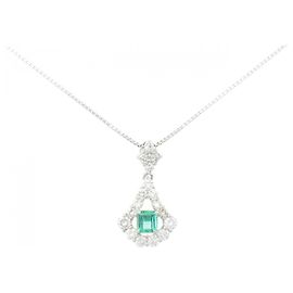Autre Marque Collar de diamante esmeralda Pt900 Pt850