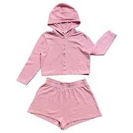 Conjunto de lounge LoveShackFancy x PINK con capucha y shorts, Rosa, L