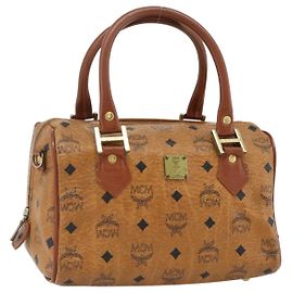 Borsa Boston MCM Logogram Vicetos PVC Marrone Oro Auth 178073A