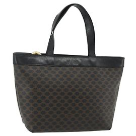 Céline Bolso de mano de lona Macadam CELINE en cuero PVC negro y dorado Auth 178219A