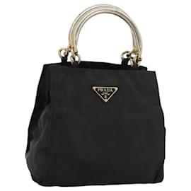 PRADA Borsa a mano con catena in nylon nero e oro Auth bs34582