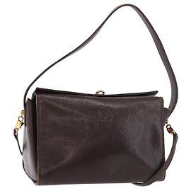 Bolsa de mão FENDI em couro 2 em 1 marrom ouro Auth 177573