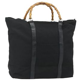 Borsa a mano in nylon nero e argento Gucci Bamboo 002 2854 0412 5 Auth bs34591