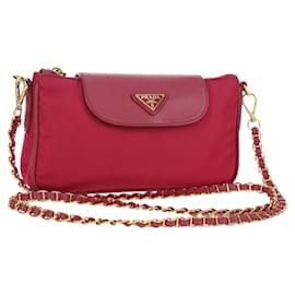 PRADA Borsa a Spalla con Catena Nylon Rosa Oro Auth 177013V