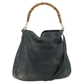 Sac à bandoulière en cuir Gucci Bamboo 2 en 1 Noir Or Auth 177243