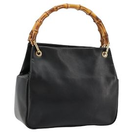 Borsa a mano in pelle Gucci Bamboo nera e oro Auth 177513