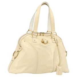SAINT LAURENT Muse Borsa a Mano Punta Pelle Patinata Avorio Oro 156464 Auth 177545