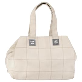 CHANEL Borsa a Mano Choco Bar Pelle Bianca Argento CC Auth 178206