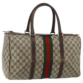 Borsa GUCCI GG Supreme Web Sherry Line PVC Beige Rosso Auth 177775