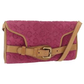 Céline Bolso de Hombro de Lona Macadam C de CELINE en Suede Rosa Dorado Auth 178989A