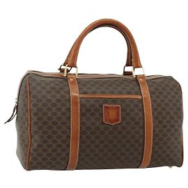 Céline Borsa a mano in tela Macadam CELINE in pelle PVC marrone e oro Auth ka4217