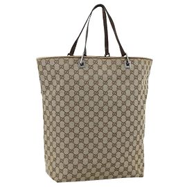 Borsa Tote GG Canvas Gucci Beige Argento 31242 Auth 178007