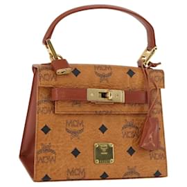 MCM Vicetos Logogram Borsa a Mano PVC Pelle Marrone Oro Auth 177665A