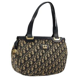 Borsa a mano in tela Trotter Christian Dior blu navy oro Auth 178015