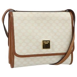 Céline Borsa a spalla in tela Macadam CELINE in pelle PVC bianca e oro Auth 177197