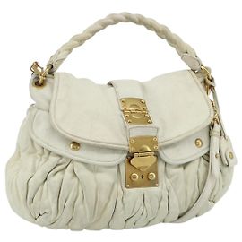 Borsa a Spalla Miu Miu Matelassé in Pelle Bianca e Oro Auth 178993