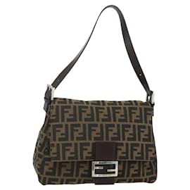 Borsa a spalla Mamma Baguette in tela Zucca FENDI nera e marrone Auth 179060V