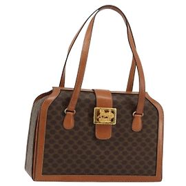 Céline Borsa a mano in tela Macadam CELINE in pelle PVC marrone oro Auth 178576A