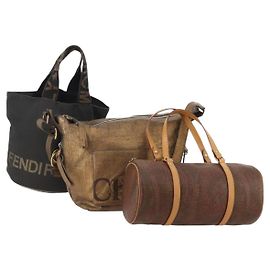 Chloé Borsa a spalla Chloe Fendi Etro in PVC nylon 3 pezzi Nero Marrone Auth 175940
