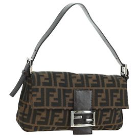 Borsa a spalla Mamma Baguette in tela Zucca FENDI nera e marrone Auth 177212SAV