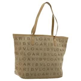 Bulgari Borsa Tote BVLGARI Logo Mania Canvas Beige Oro Auth 177518