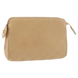 CHANEL Bicolor Tasche aus Lammleder Beige Gold CC Auth 177796