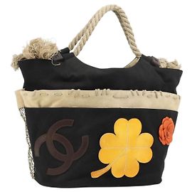 CHANEL Borsa Tote Canvas Nera Argento CC Auth 170532