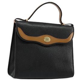 Borsa a mano Christian Dior in pelle nera e oro Auth 177815