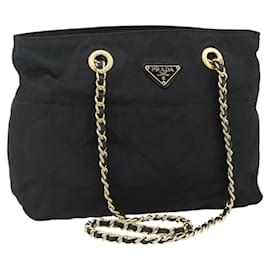 PRADA Kettentasche Nylon Schwarz Gold Auth 178129