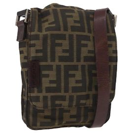 Borsa a Spalla in Tela Zucca FENDI Nera e Marrone Auth 178582