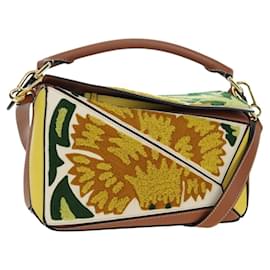 LOEWE Borsa Puzzle Piccola Hammock Borsa a Mano Pelle Marrone Oro Auth 177978SM