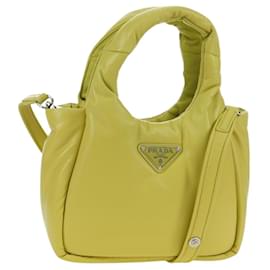 PRADA Bolsa de Mão de Couro 2 em 1 Amarelo Prata Auth 177165SAM