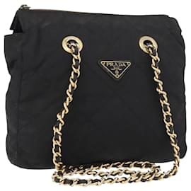 Borsa a Spalla con Catena PRADA in Nylon Nero e Oro Auth bs34842 - Prada