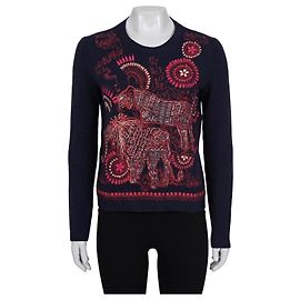 Bestickter blauer Cashmere-Pullover Christian Dior 38/M gebraucht