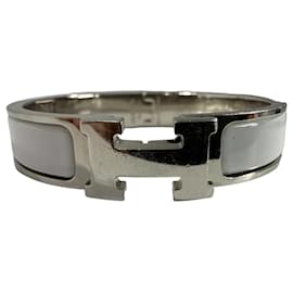 Hermès Clic H Enamel Bracelet White Silver