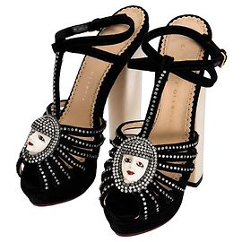 Charlotte Olympia Samt Plateau-Sandalen Schwarz