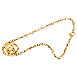 Collana con pendente rotondo Chanel Gold CC placcato oro