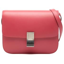 Celine Bolsa Classic Box em couro de vitelo rosa, tamanho Medium - Céline