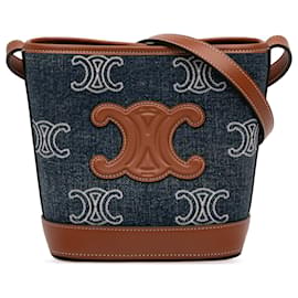 Borsa a secchiello Celine Blue Small Denim Cuir Triomphe - Céline