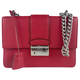 Borsa a tracolla in pelle rossa Prada