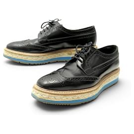 SCARPE DERBY CON PLATAFORMA IN PELLE LUCIDA NERA PRADA 38 IT 39 FR - Prada