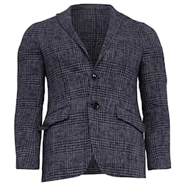 Etro Einreiher Tweed-Sakko im Karo-Design aus Navy Blue Baumwolle