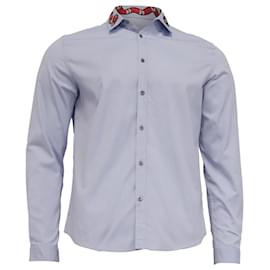 Camicia Gucci Kingsnake ricamata in cotone blu