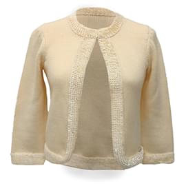 Chanel Strickjacke aus cremefarbener Wolle mit Paillettenbesatz